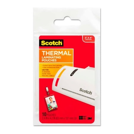 3M Scotch ID Badge Size Thermal Laminating Pouches, 5 mil, 4 1/4 x 2 1/5, 10/Pack TP585210